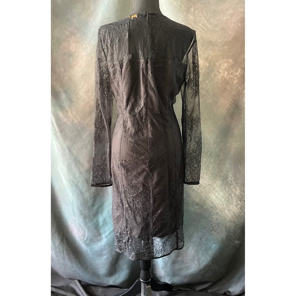 Donna Karan New York Black Lace Overlay Long Sleeve Midi Dress Size Large - Picture 7 of 9